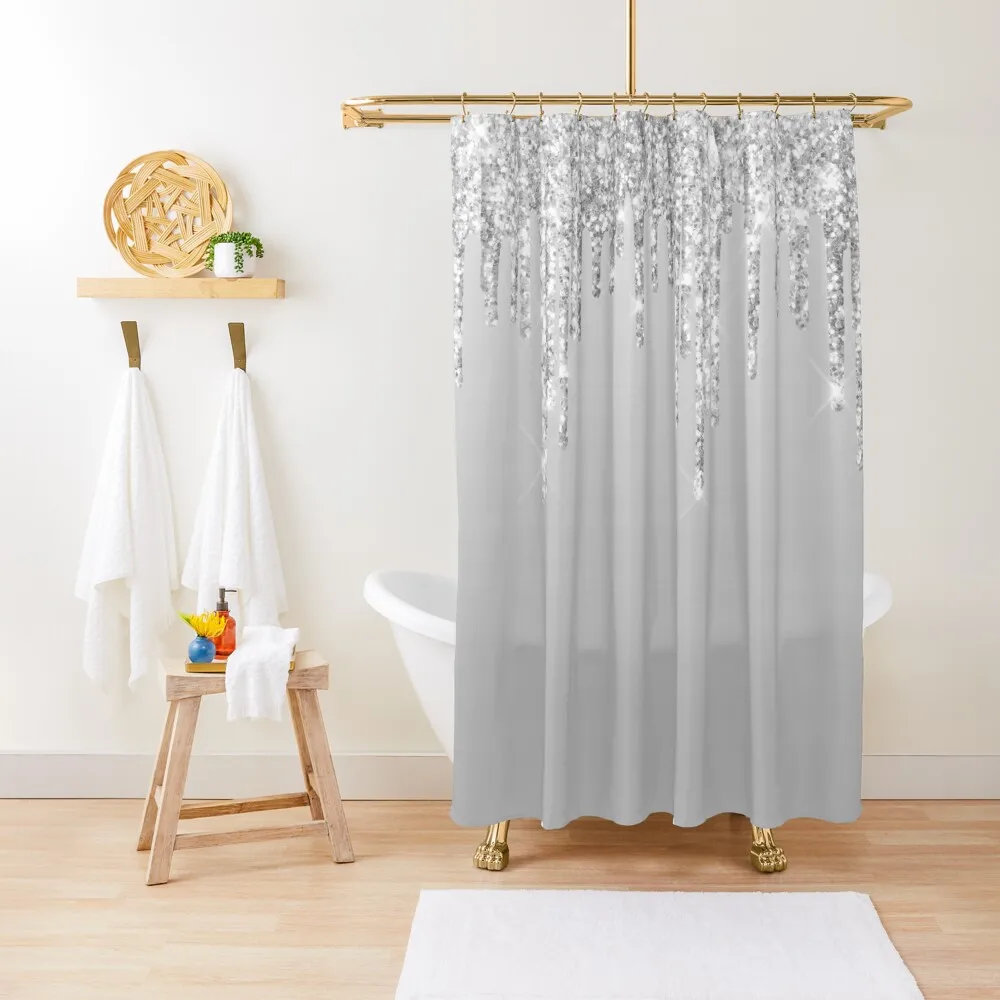 

Silver Glitter Shower Curtain Bathroom Box Elegant Bathroom Shower Waterproof Curtain