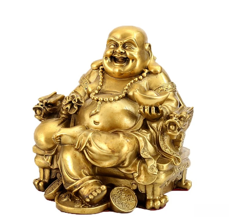 DSA pure copper Maitreya Buddha ornament, size, dragon chair, big belly, smiling Buddha, home offering, entrance checkout page