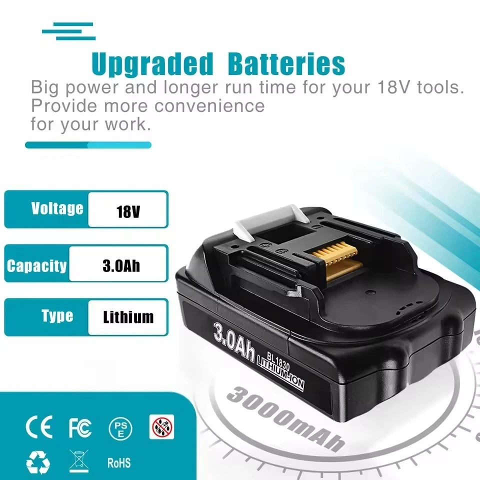 마키타 BL1815 배터리 BL1830 BL1850 BL1860 LXT400 194205-3 무선 전동 공구 배터리용 정품 18V 3.0Ah 리튬이온 배터리