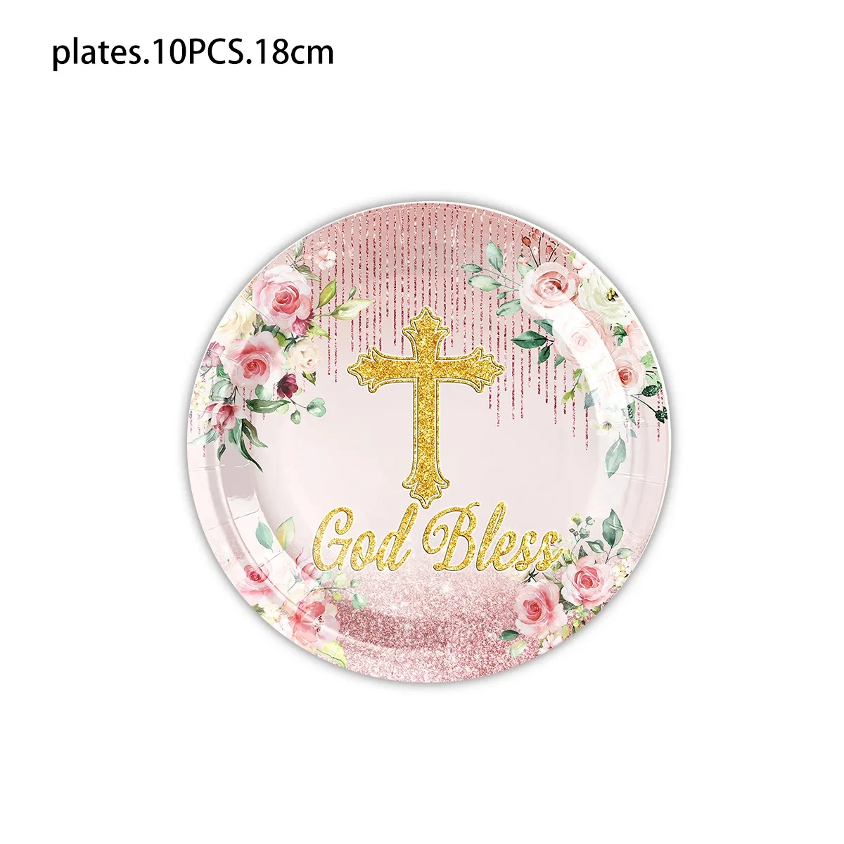 Pink Religious God Bless Cross Baptism Party Supplies God Bless Paper Dessert Plates Cups Cross Napkins First Communion