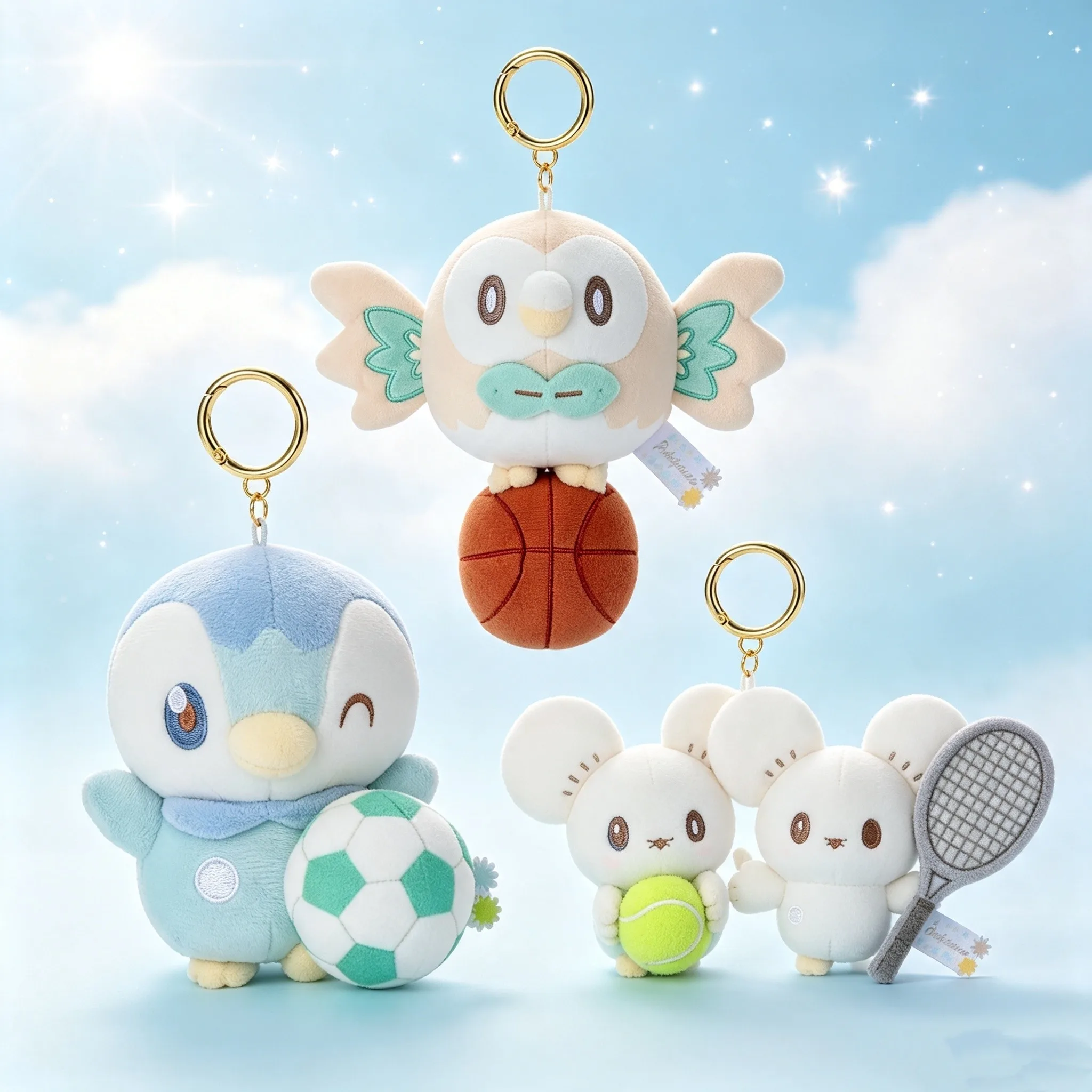 Pokémon Cheering Support Series Plush Keychain - Piplup, Rowlet & Litten Collectible Souvenir Gift