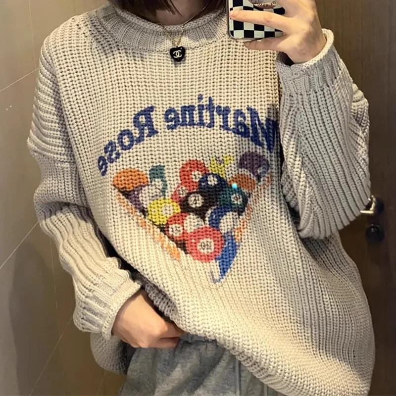 2024 Martine Rose archive coarse needle rolled edge table tennis print pullover long sleeved loose  sweater knitted WY715