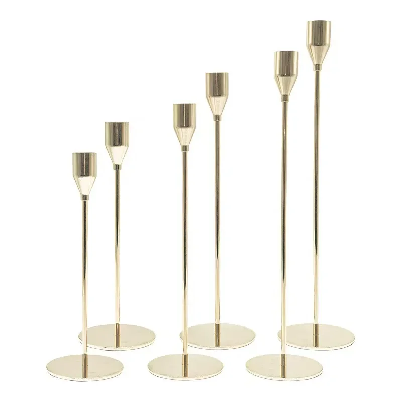 Gold Taper Candle Holder Set of 6, Brass Gold Tall Candlestick Holders, Metal Vintage Candle Long Holder Set, Pillar Decorative