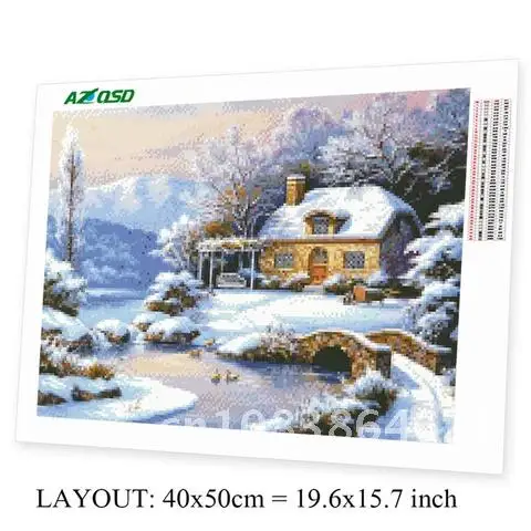 AZQSD 5d Diamond Painting House Snow Diamond Embroidery Winter Landscape Gift Home Decor Picture Of Rhinestones Needlework