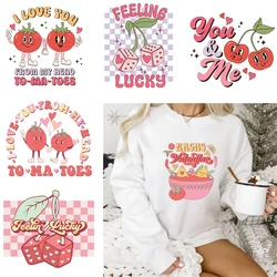 Cherry Valentines Iron On Heat Print Patch Clothing Fruits DTF Transfer Sticker T Shirts Hooding DIY Fashion Women