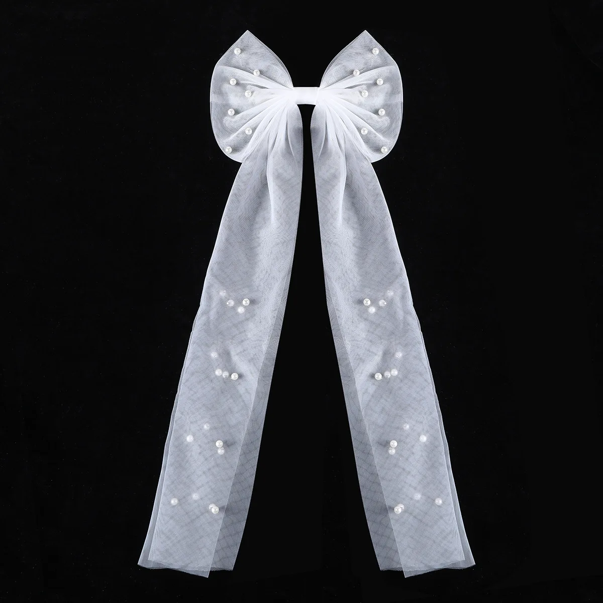 أنيقة الساتان اللؤلؤ Bowknot حجاب الزفاف القصير لينة تول طول الكتف طرحة الزفاف مع مشط #2