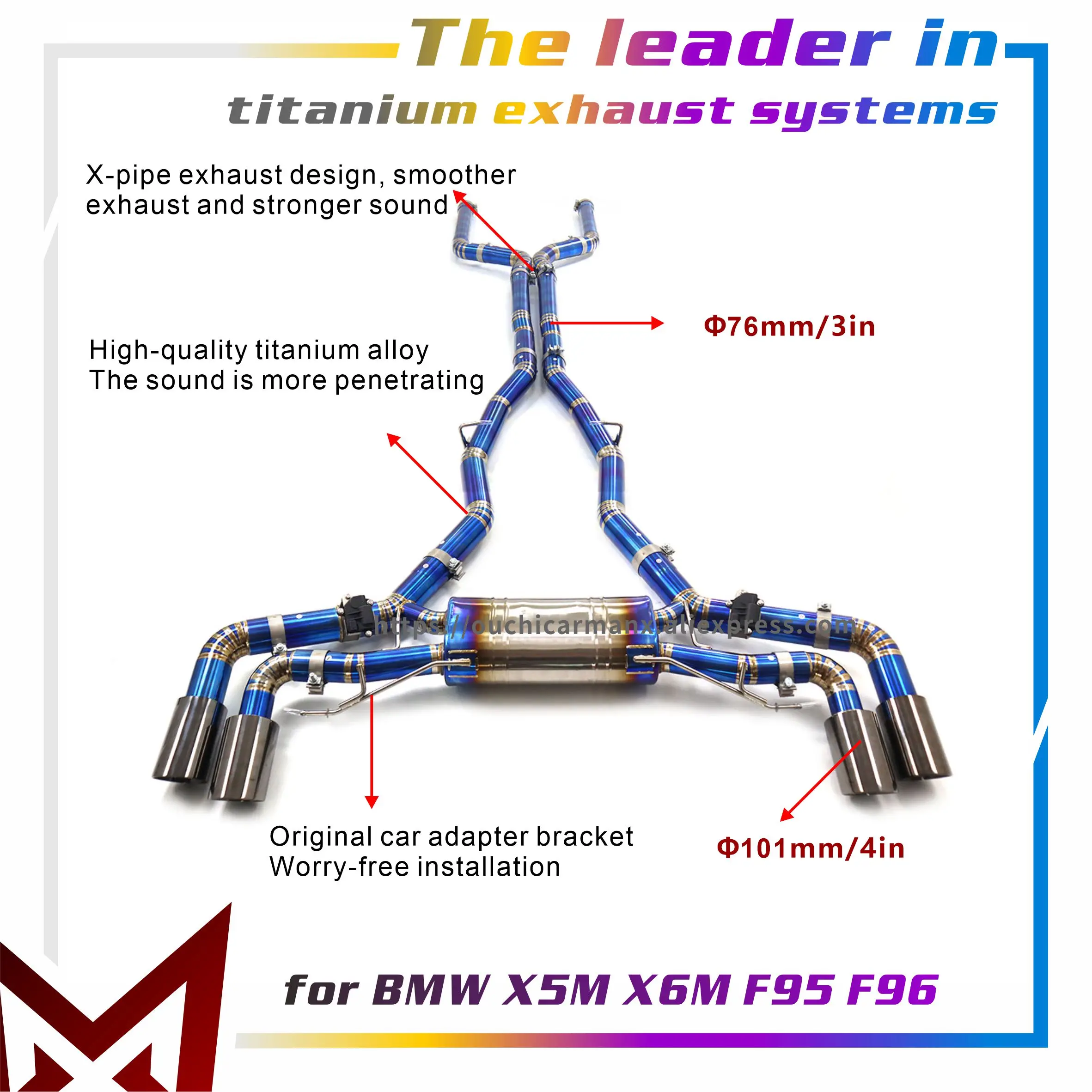 

TIG Welded Catback Exhaust for BMW X5M X6M F95 F96 2019-2023 | Titanium X-Pipe System | Direct OEM Fitment & Sound Upgrade
