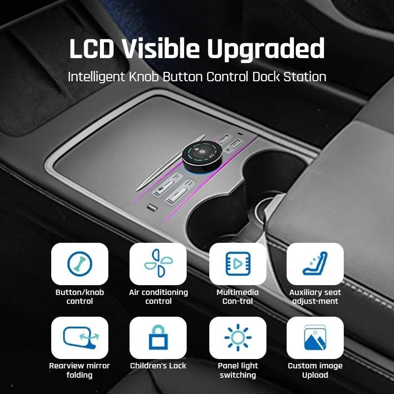 LCD Intelligent Control Expansion Dock Station for Tesla Model Y 3 21-23 Mutil Port USB Type C Physical Button Knob Controller