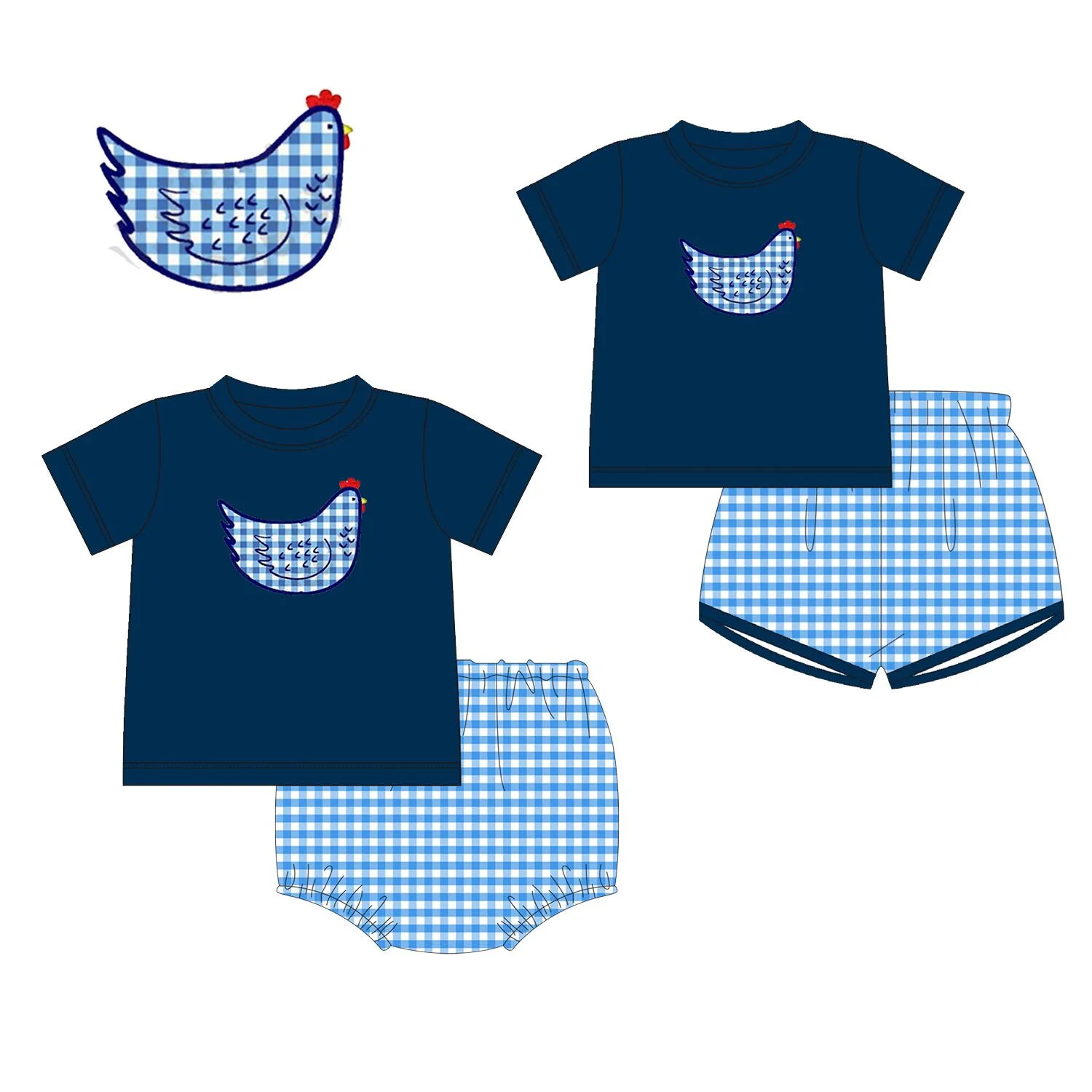 kids boutique clothes Chick print short sleeve shorts set boys outfits set baby boy summer clothes Summer 2 piece set wholesale