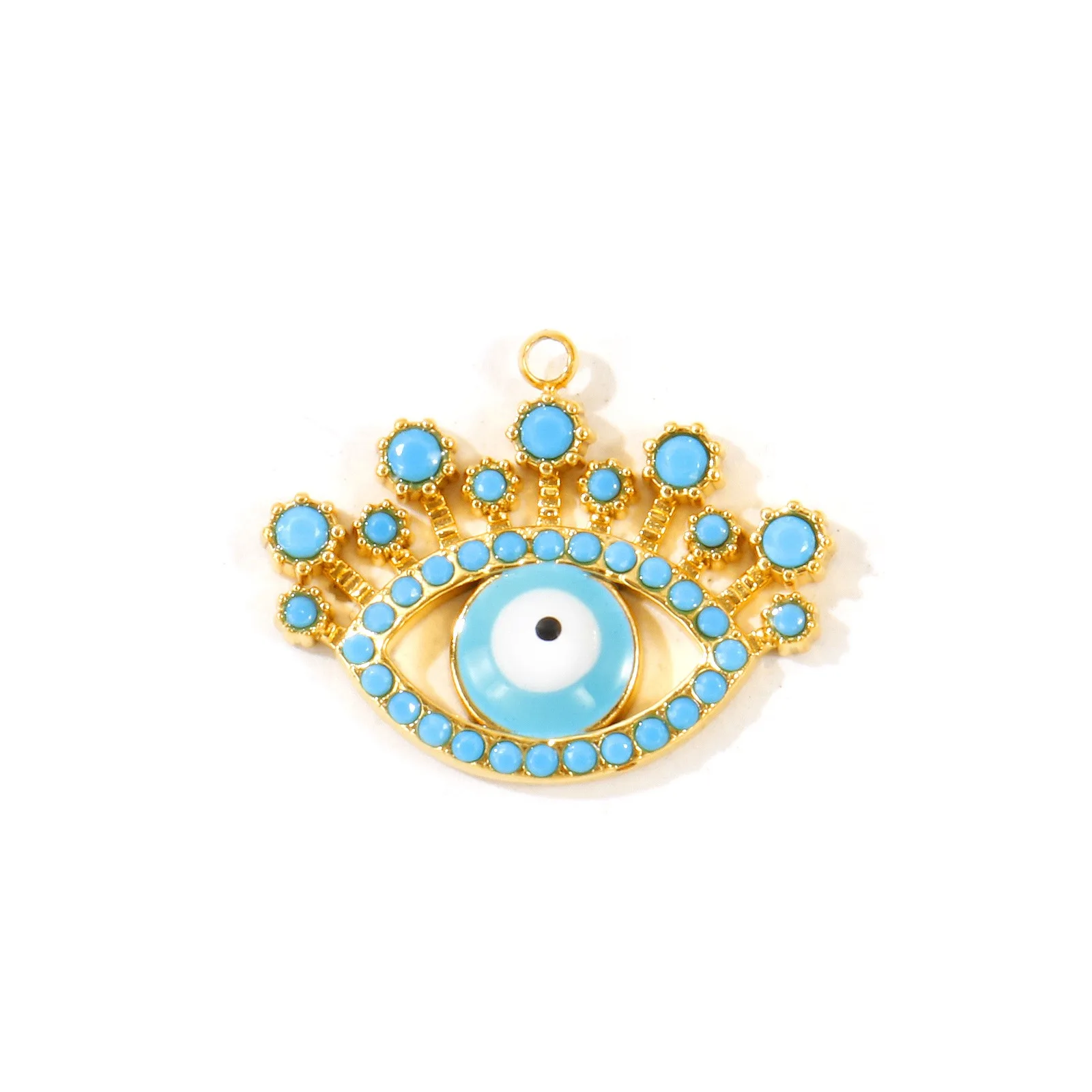 1 Stück Religiöser blauer Emaille-Böses-Auge-Anhänger mit blauem Zirkonia, 18K vergoldet, 304 Edelstahl, DIY-Halskette, Schmuck – Detail 1