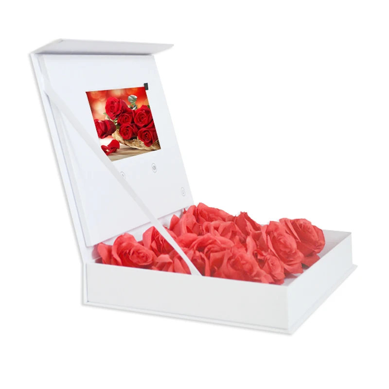 Matériel de papier de boîte vidéo d'écran d'affichage à cristaux liquides de 7 pouces, connaissance chaude, mémoire de 128MB pour l'emballage de fleur