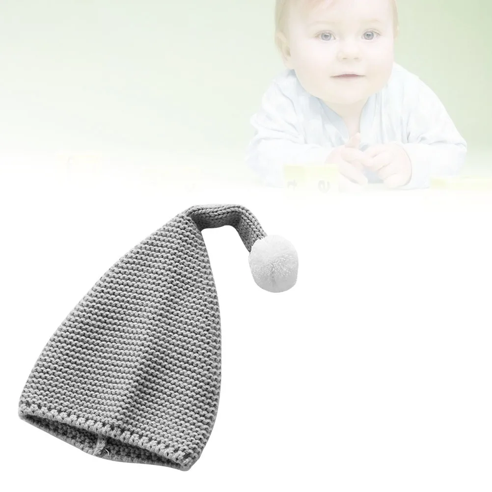 

Soft Christmas Knit Beanie for Kids Grey Warm Winter Hat with Pompom Design Cozy Santa Role Play Essential