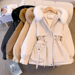 Doudoune à capuche doublée Smile pour femme, manteau d'hiver chaud, parkas rembourrées Wstring, streetwear décontracté coréen, vêtements d'extérieur féminins