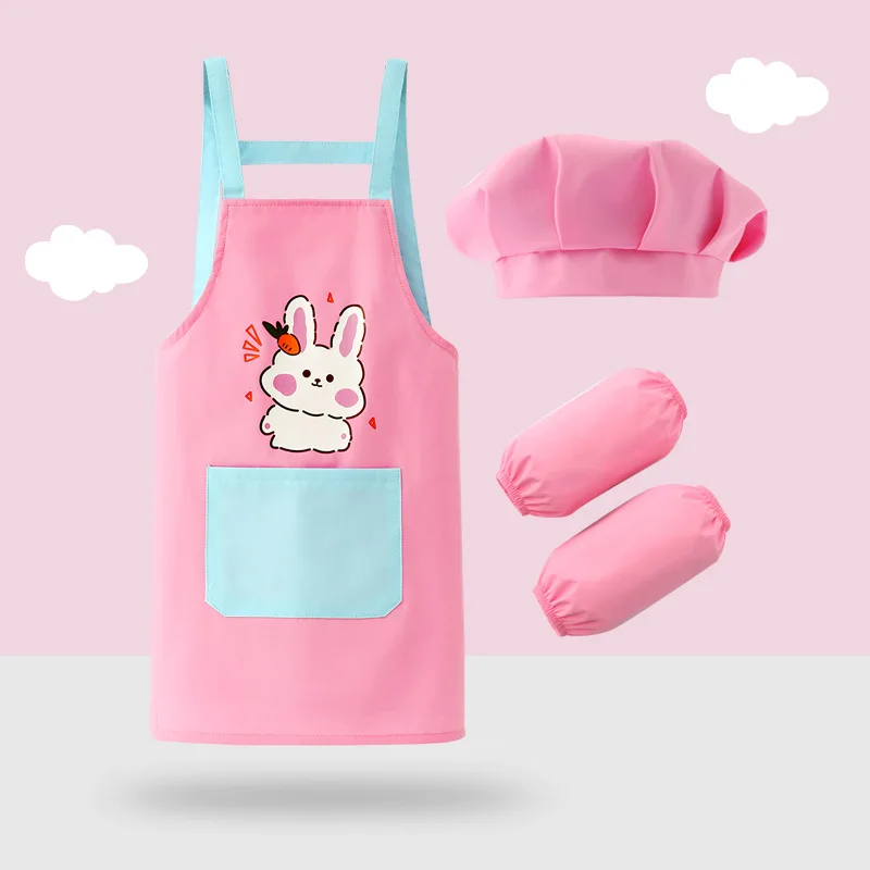 Children Waterproof Apron Kids Play House Costume Eating Drawing Cover Bib Kindergarten Art Dress-Up Sets With Hats Arm Sleeve