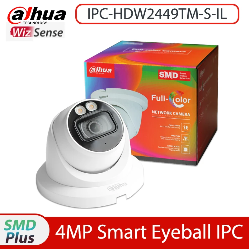 Dahua Smart Dual Light IPC-HDW2449TM-S-IL 4MP H.265 IR 30M IP67 Full-Color Eyeball WizSense Network IP PoE Camera Built-in Mic