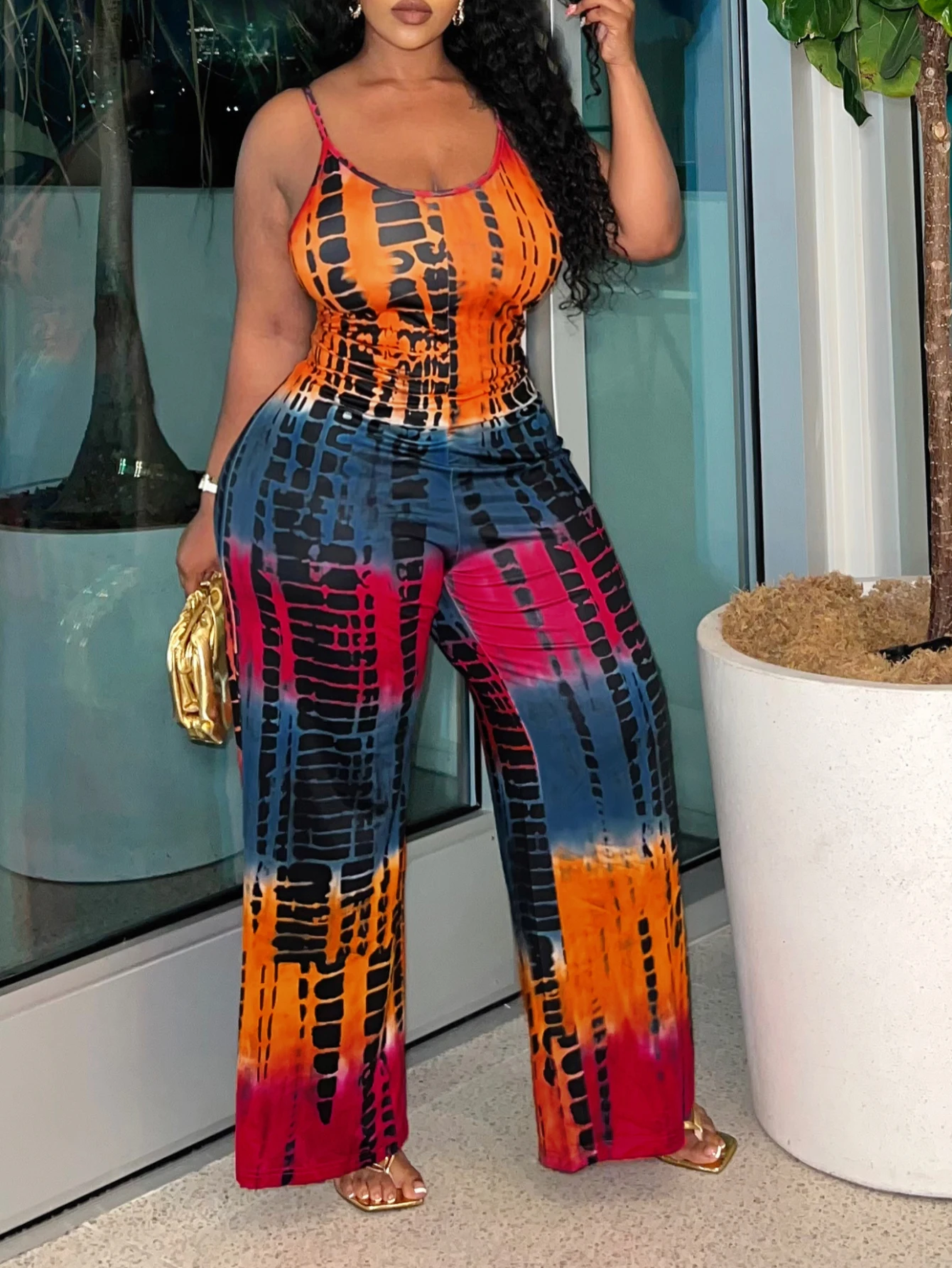 

LW Plus Size jumpsuit Tie Dye Cami Jumpsuit summer sleeve Women Straps Jumpsuit casual Loose one pieces jumpsuit