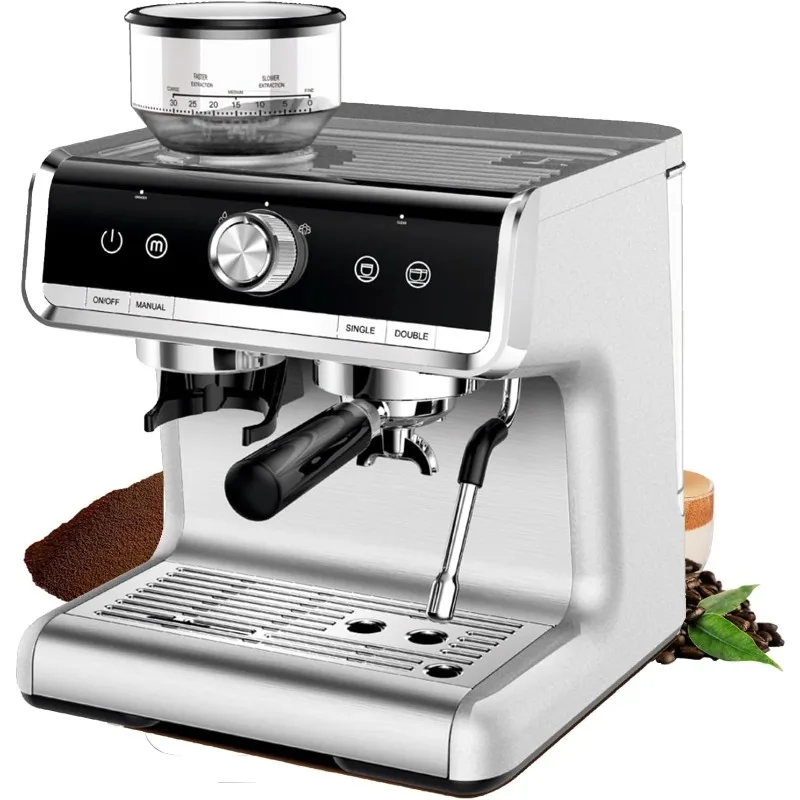 

Machine Grinder-Brushed Stainless Steel Espresso Coffee Maker with Milk Frother, Home Barista, Commercial Cappuccino Machines