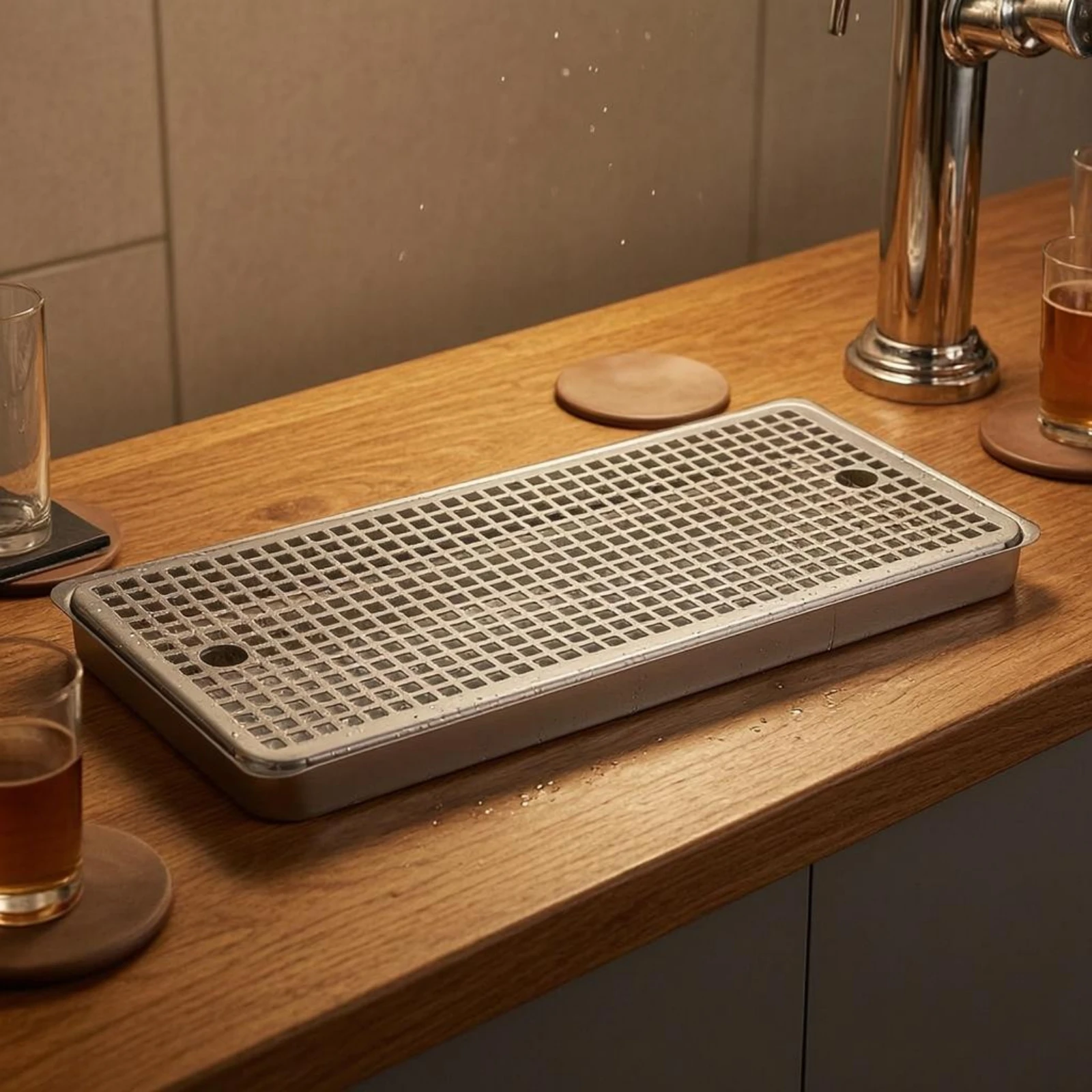 Low Profile Stainless Steel Drip Tray Heavy Duty Bar Accessory Easy to Clean Rectangular Spill Tray for Beverage Service