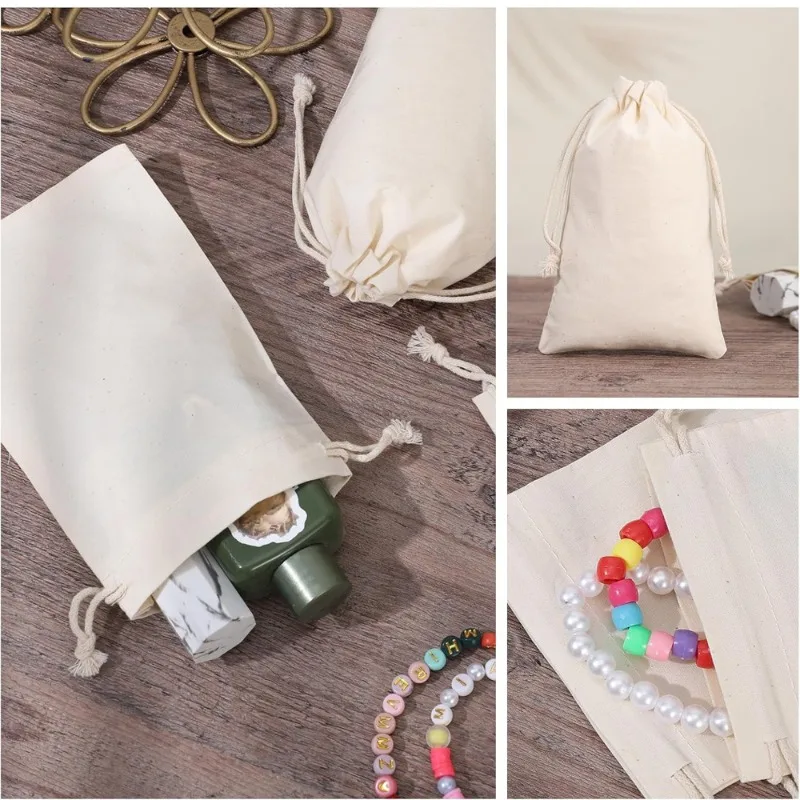 20Pcs Natural Cotton Fabric Bags with Drawstring Closure for Storing Jewelry Antiques Grains and Other Items