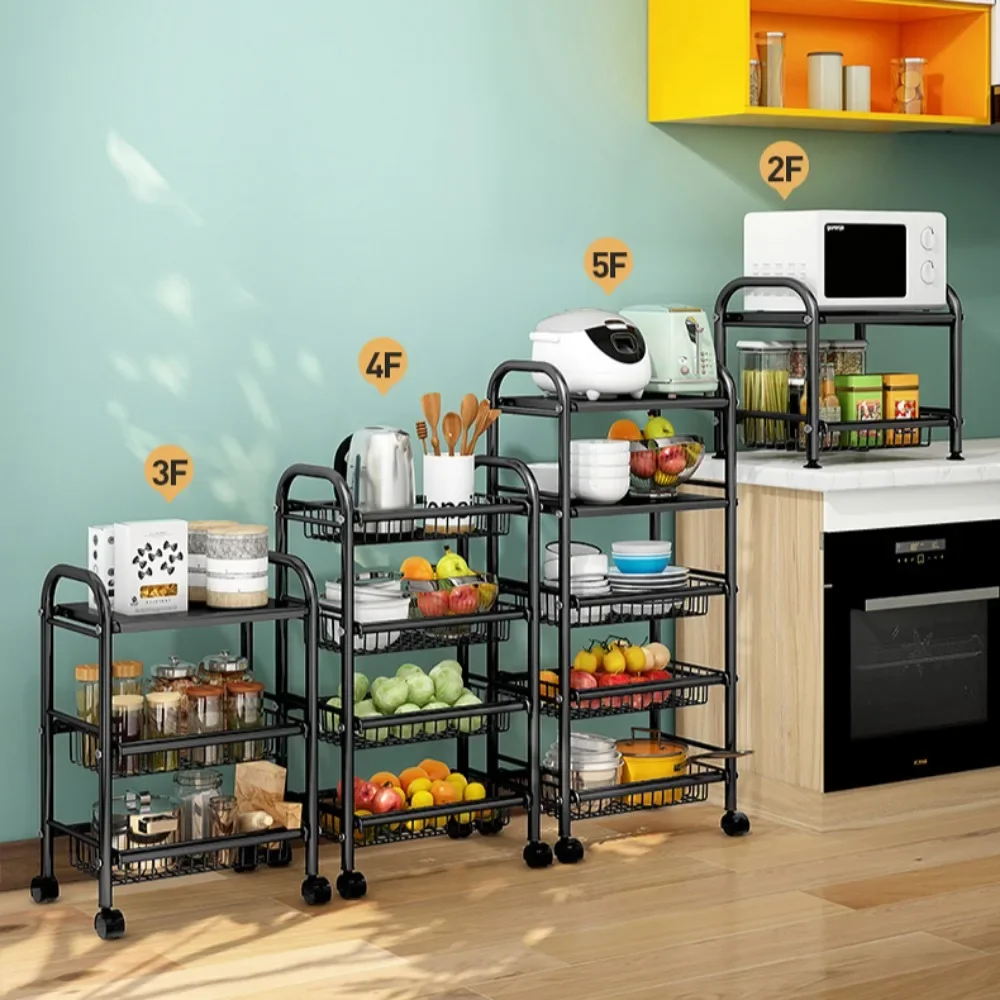 CANBOUN Kitchen With Wheel Storage Rack Floor Standing Multi-storey Shelf Multifunctional Microwave Oven Vegetable Basket Storag