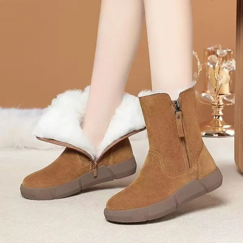

Women's Winter New Shearling High Top Snow Boots Thick Sole Non Slip Thicken Plush Keep Warm Flat sole Ankle Cotton Boots