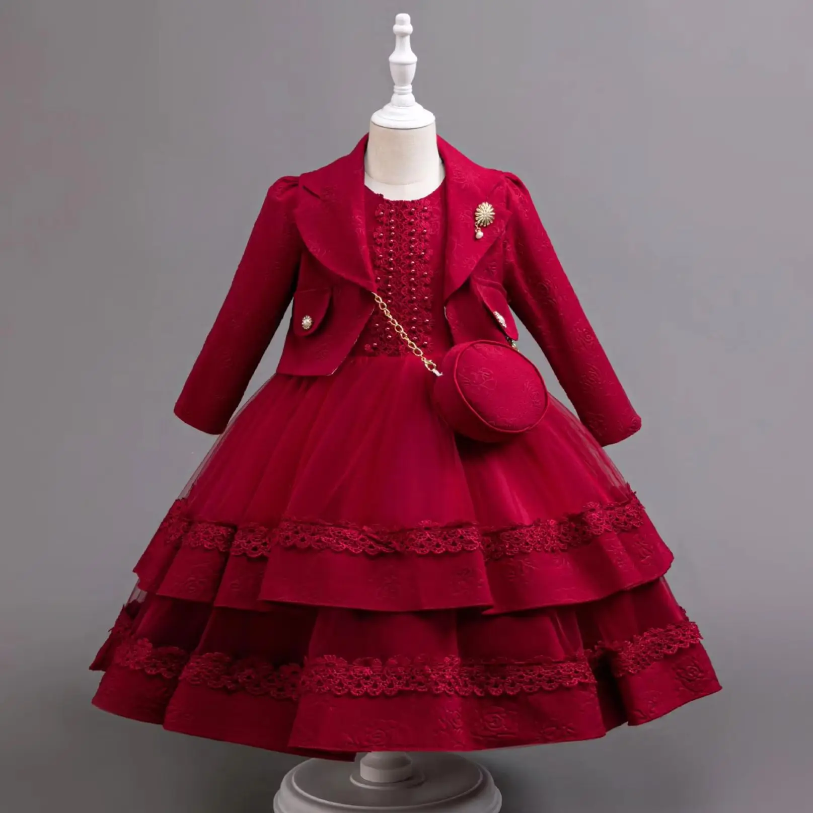 

Elegant Girl Embroidery Christmas Performance Dress 3-10 Years Old Christmas Party Girls Evening Dress Kids Formal Gown New Yea