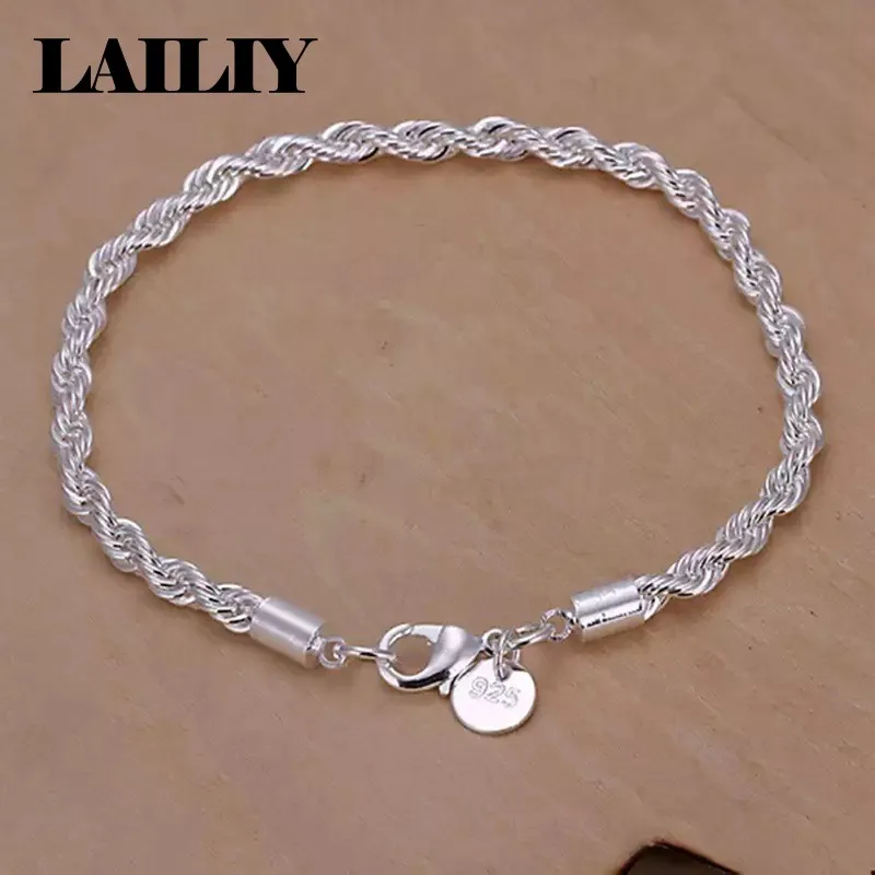 LAILIY 925 Sterling Silver Birthday Gift Party Twisted Rope Bracelet Bangle‌ For Men Girl Lady Women Fashion Jewelry