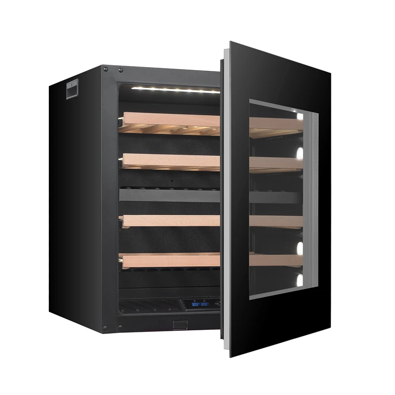 Armário de vinho com porta de vidro VI30D Fornecimento direto da fábrica Elétrico Zona dupla Cave de vinho embutida montada na parede totalmente integrada preta