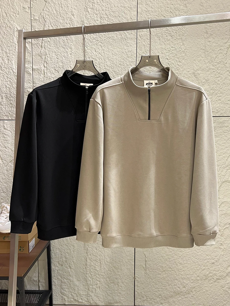 

Autumn Winter Men's Pure Color Knitted Skin-friendly Breathable Half Zip Long Sleeve Sweatshirt Trendy 3D Tailoring