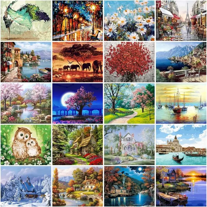 CHENISTORY DIY Frame Coloring By Number House Landscape Kits Painting By Number Modern Drawing On Canvas HandPainted Art Gift