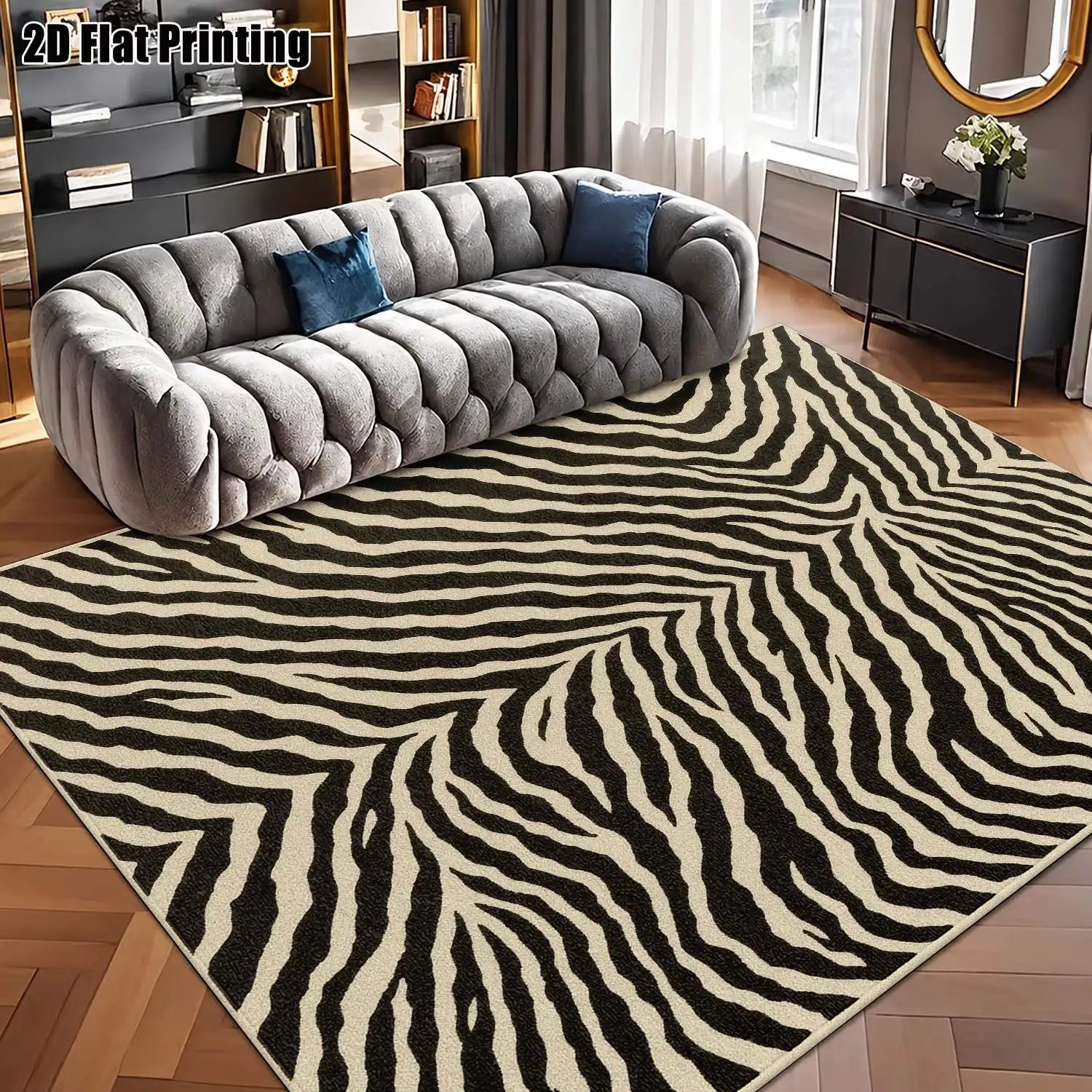 1Pc 2D Printed Zebra Stripe Nordic Modern Minimalist Vintage Home Decor Carpet, Multi-Size Machine Washable, Suitable for Entrance, Living Room, Bedroom, Dining Room & Foyer
