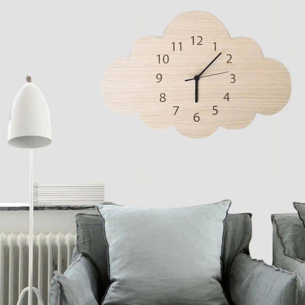 Mute Wooden Wall Clock Cloud Shape Nordic Bedroom Kids Room Home Decoration