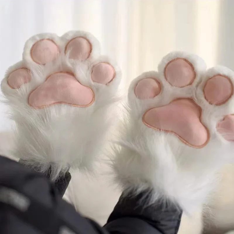 Faux FUR Fox Paws Mittens สําหรับคอสเพลย์ฮาโลวีนเครื่องแต่งกาย Plush Furry Cat Claw ถุงมือ Fursuit สัตว์-สัตว์น่ารักอุปกรณ์เสริม