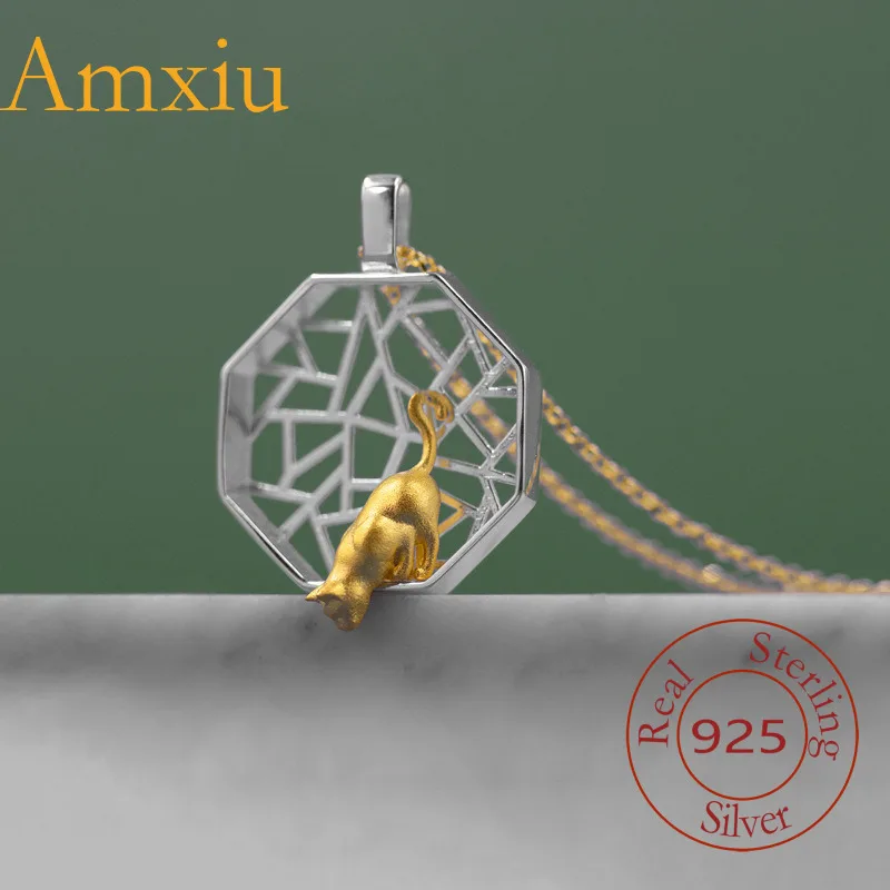 

Amxiu, стерлинговое серебро 925, подвеска с цветочным духом, новый стиль, китайский ветер, сад, окно, сцена, милый маленький кот, национальный тренд