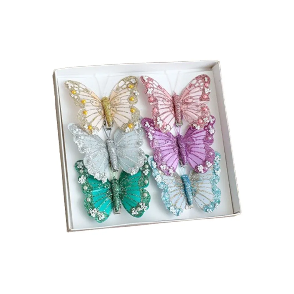 

Glitter Christmas Butterflies Ornaments Sparkling Colorful Simulation Butterfly Artificial with Clip Xmas Tree Pendants