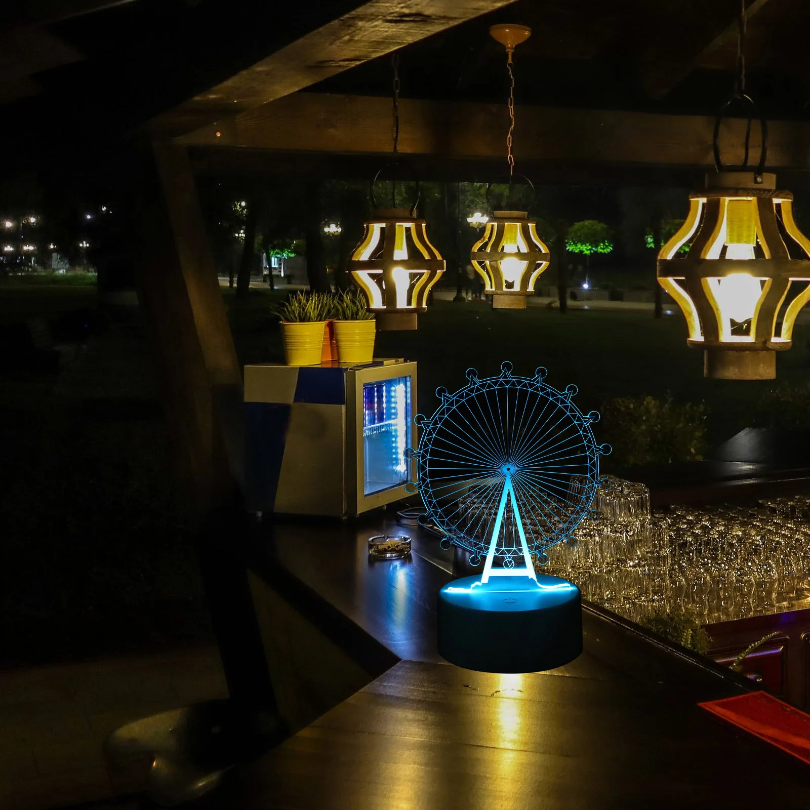 

3D LED Acrylic Ferris Wheel Table Lamp Colorful Changing Touch Switch Night Light Home Bedroom Decor Without Batteries