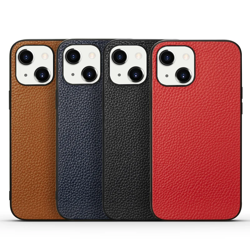 Genuine Leather Cover For Iphone 13 12 11 Pro Max Mini Soft Black Silicone Rubber + Real Natural Cowhide Back Case