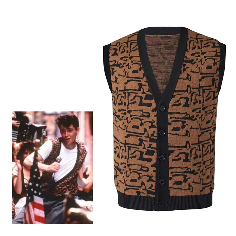 Movie Ferris Bueller's Day Off Ferris Bueller Cosplay Costume Sweater Vintage  Disco Casual Knitted Cardigan Vest