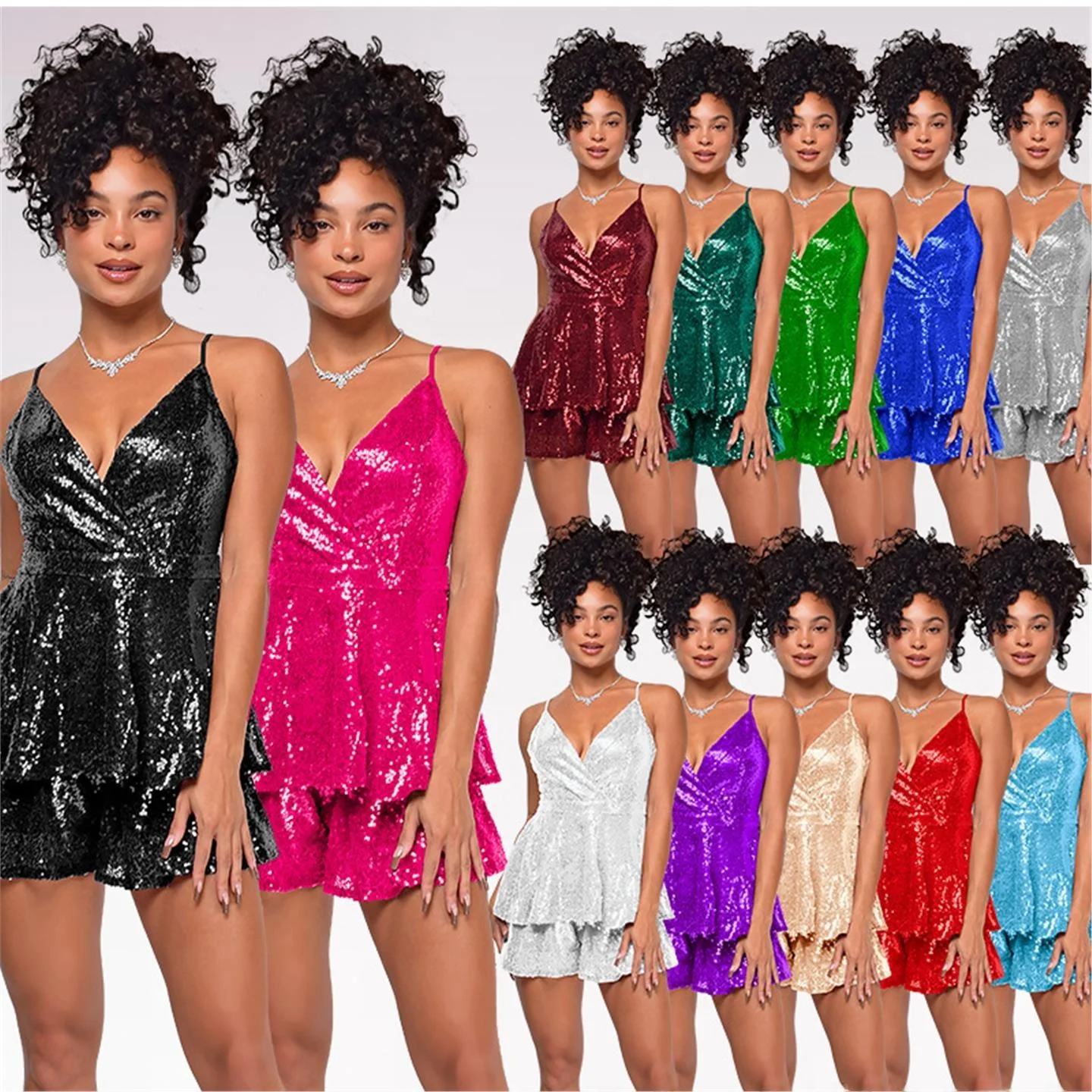 Damen Svel Bal Jumpsuit Funkelnder Paillettenriemen Hot Girl Einteiliges Sommeroutfit Sexy Hosenanzug All-Match-Farbe