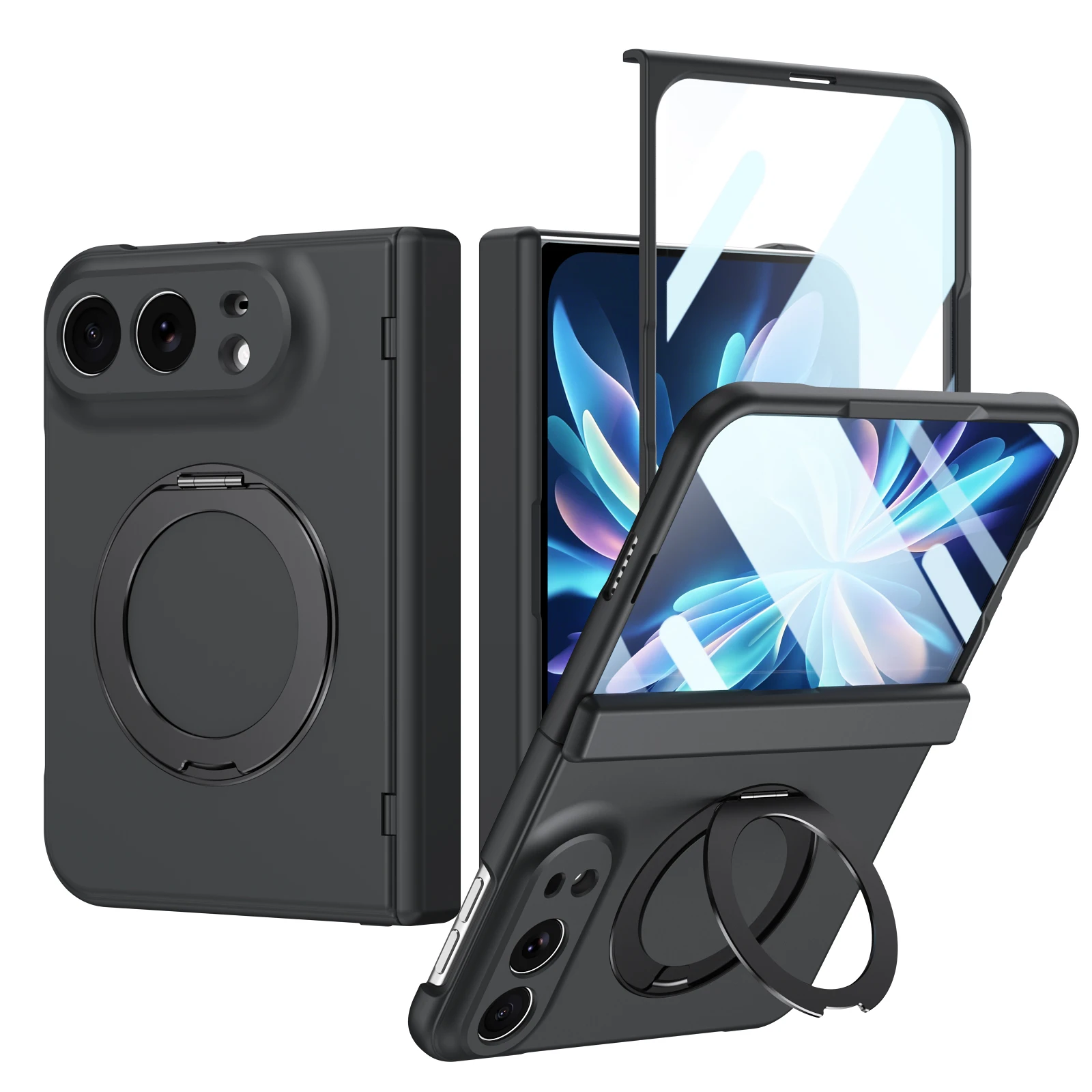 VIETAO Full Cover Magnetic Phone Case for iPhone Duo Matte Cover with 360° Rotatable Kickstand Holder and Built-In Glass Film