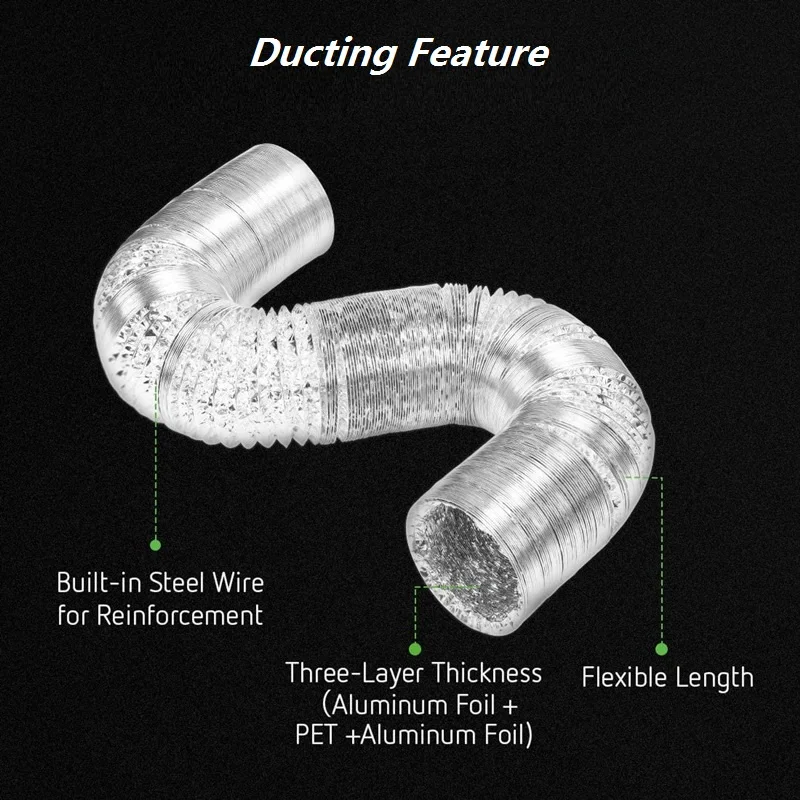 ∅60-150mm Dryer PVC Aluminum Foil Smoke Tube Flexible Ventilation Duct for Kitchen Bathroom Extractor Fitting Pipe