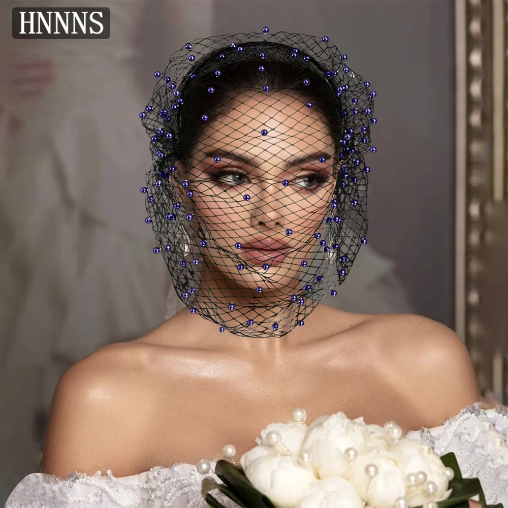 

HNNNS Handmade Black Mesh Hair Band Purple Pearl Headband Charming Fashion Hair Accessories Elegant Headwear Perfect Gift A310
