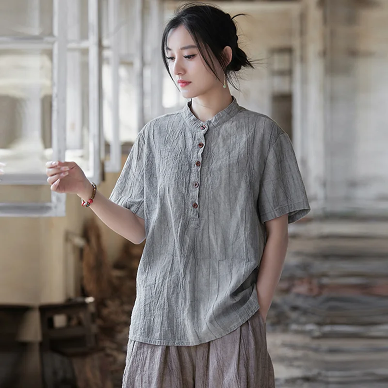 

Short Sleeve T-shirts Vintage Clothes Blouses and Shirts Oversized T-shirt Women Clothes Women's Blouse Cotton and Linen