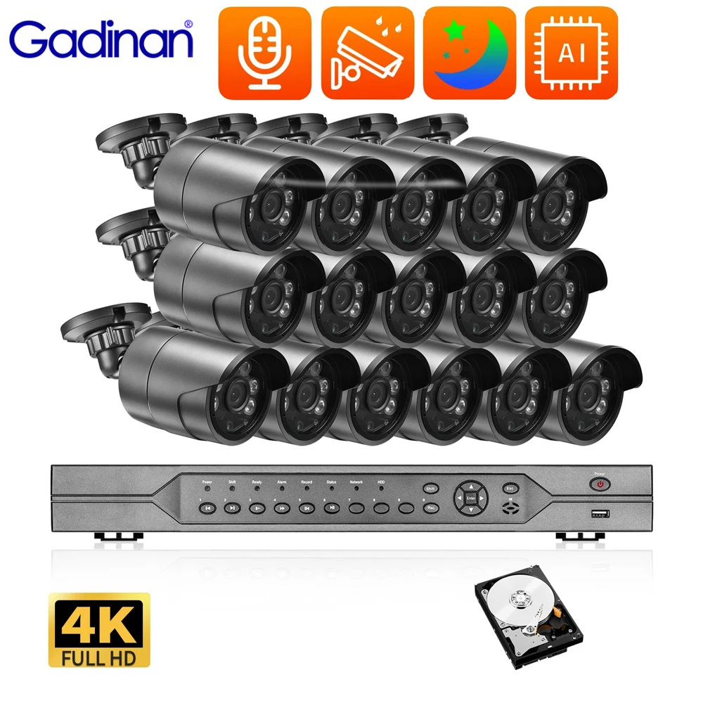 gadinan kit cctv sistema de vigilancia visao noturna protecao de seguranca camera ip way audio 4k hd color 16ch 8mp poe nvr 01