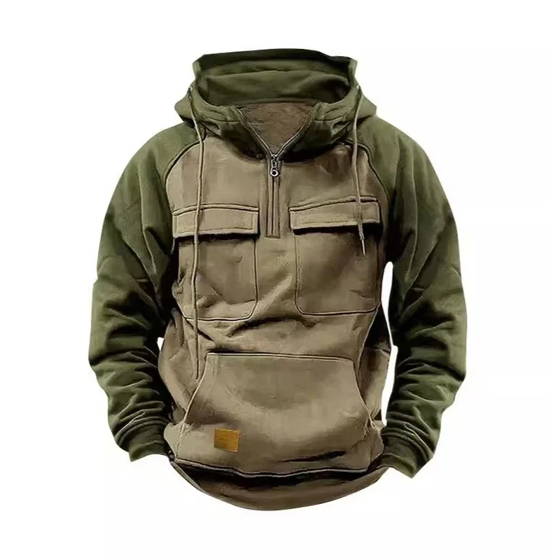 الشتاء الرجال الشارع الشهير خمر هوديي الخريف العصرية رجالي كتلة اللون قمصان سويت شيرت بقلنسوة سستة الرباط كم طويل فضفاض هوديس