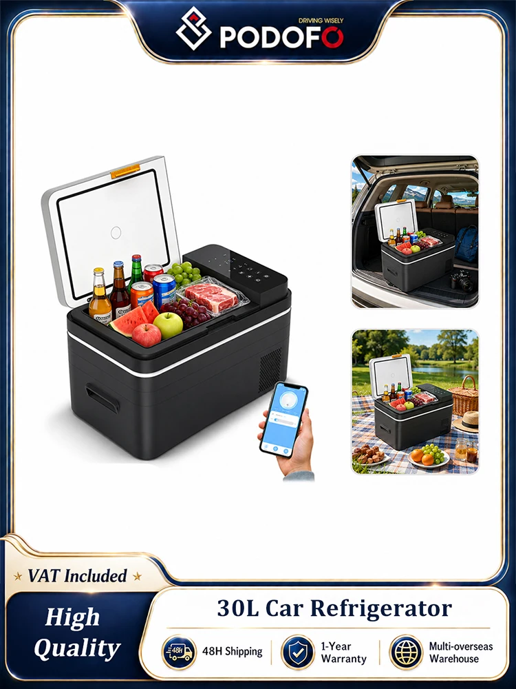 Podofo 30L Auto-Kühlschrank 12V Kühlschrank APP-Steuerung Elektrischer Kühler Tragbarer Gefrierschrank 12/24V DC 100-240V AC für Camping, Reisen, LKW, Zuhause