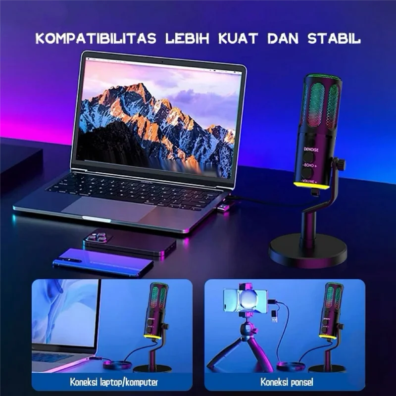 M13K-Professional RGB USB Condenser Computer Microphone For PC, PS4, PS5, Mac& Mobile Phone- Ideal For Recording Streaming