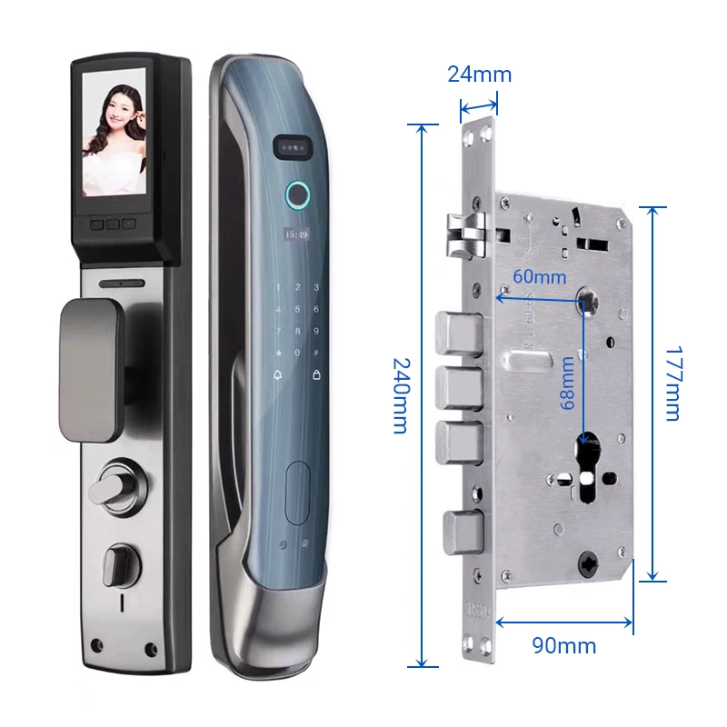 3D Biometric Security Face & Camera Security Door Lock Waterproof APP Wifi Key IC Card Fingerprint Combination Electronic Lock