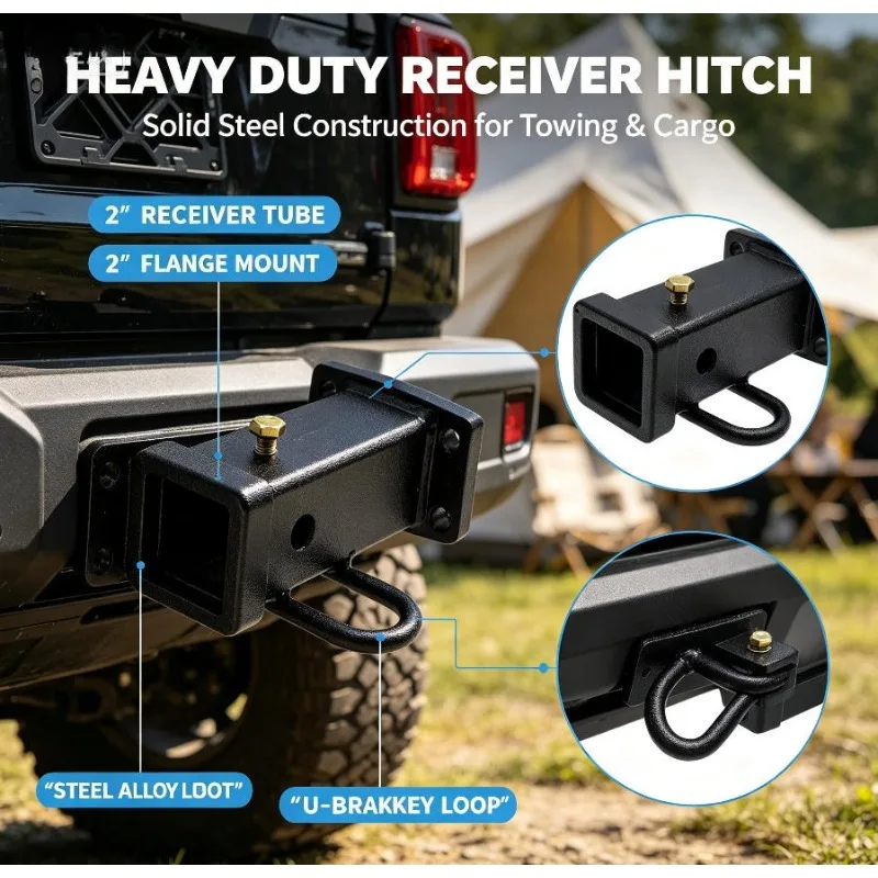 2 Inch Tow Bar Hitch Receiver  52X52mm Tube Bolt on Adapter  Aperture 85X45mmTrailer Camper RV Parts Caravan Accessories