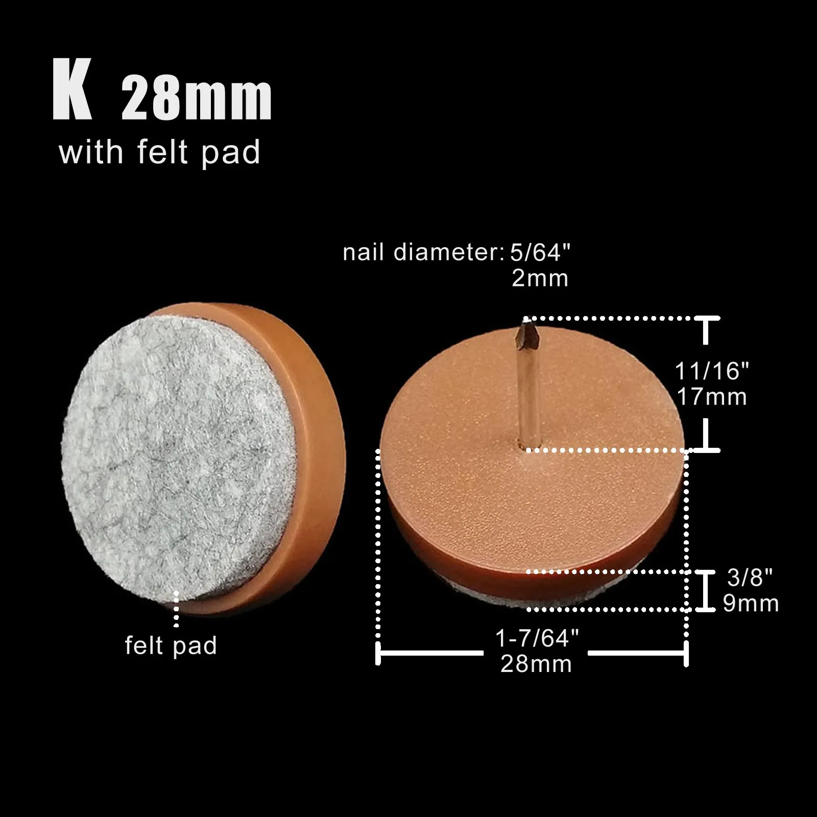 4/32 Stück Möbel Stuhl Tischbein unten Füße Glide Slide Decke Holzbodenschutz stumm kein Lärm Nagel auf 16/20/24/28/30 mm – Detail 11